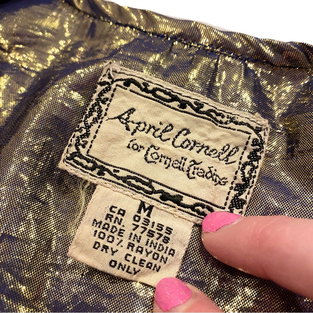 Vintage Medival Shiny Gold Little Black Dress Velvet Women Medium Short Sleeve - Picture 5 of 12